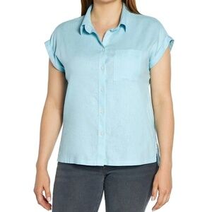 Orvis Ladies' Short Sleeve Linen Blend Shirt, Blue (Sea Angel), XXL NWT